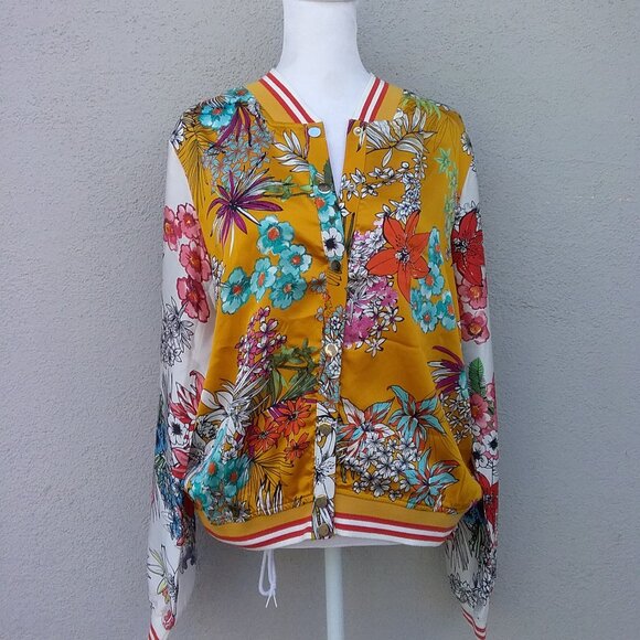 Grifflin Paris Women's Jacket Bomber Printed Old Gold Large - Picture 2 of 7